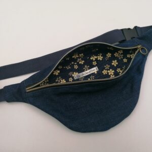 Banane basique - Jeans bleu foncé / Fleurs or bleu marine