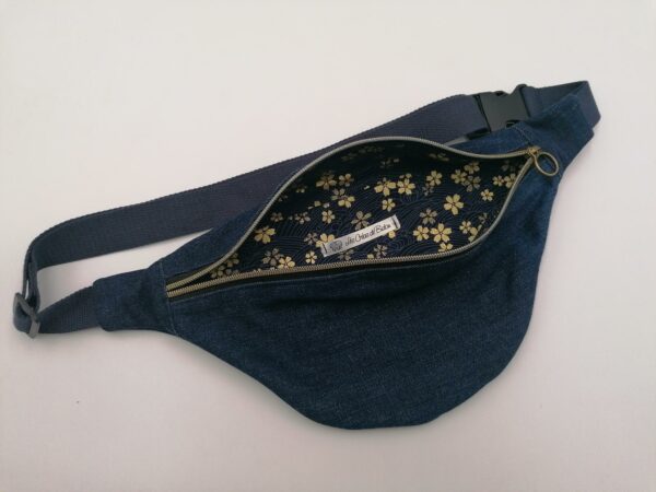 Banane basique - Jeans bleu foncé / Fleurs or bleu marine