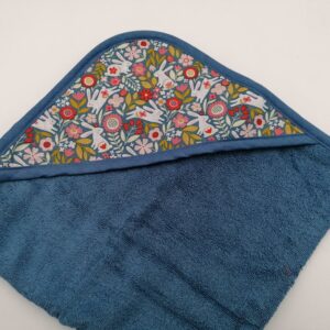 Cape de bain - Lapin fleuri / Bleu jeans