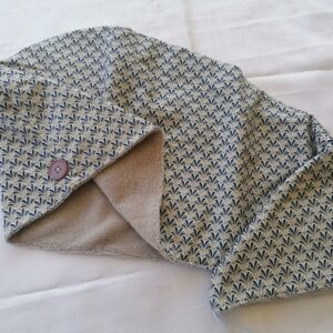 Serviette cheveux - Eventail bleu marine gris / gris