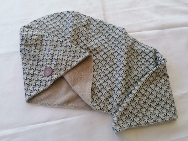 Serviette cheveux - Eventail bleu marine gris / gris