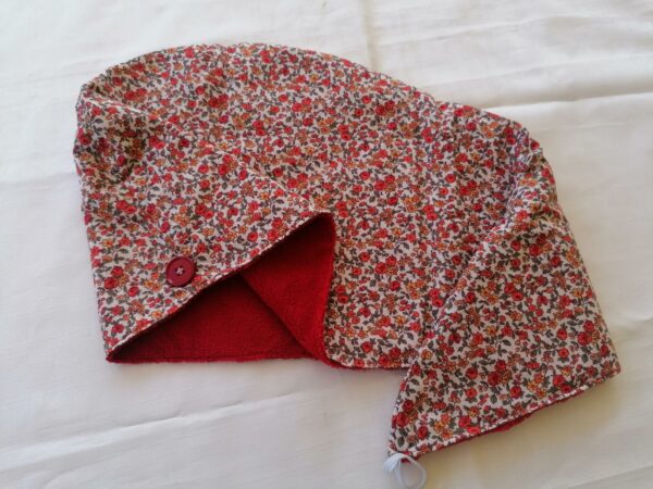 Serviette cheveux - Fleurs Olivia / rouge