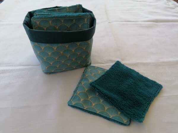 Panier 10 lingettes - Eventail jap bleu / bleu paon