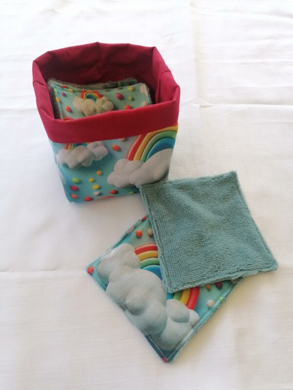 Panier 10 lingettes - Arc en ciel / bleu ciel