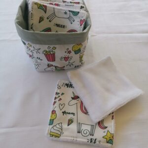 Panier 10 lingettes - Licorne / blanc