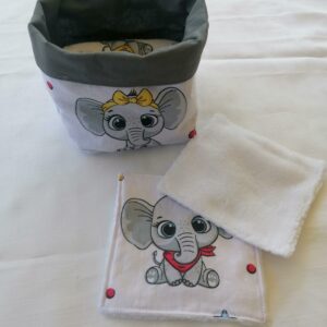 Panier 10 lingettes - Eléphant / blanc