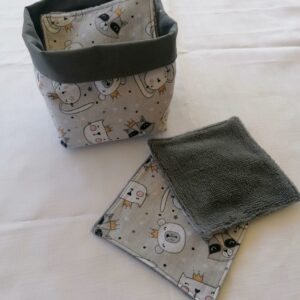 Panier 10 lingettes - Animaux gris / gris