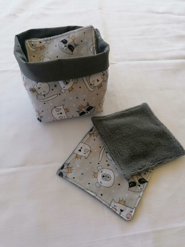Panier 10 lingettes - Animaux gris / gris