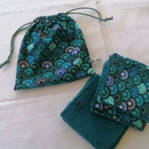 Pochon 7 lingettes - Eventail Sonia bleu / Bleu Paon