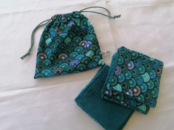 Pochon 7 lingettes - Eventail Sonia bleu / Bleu Paon