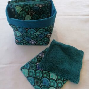 Panier 10 lingettes - Eventail Sonia bleu / bleu paon