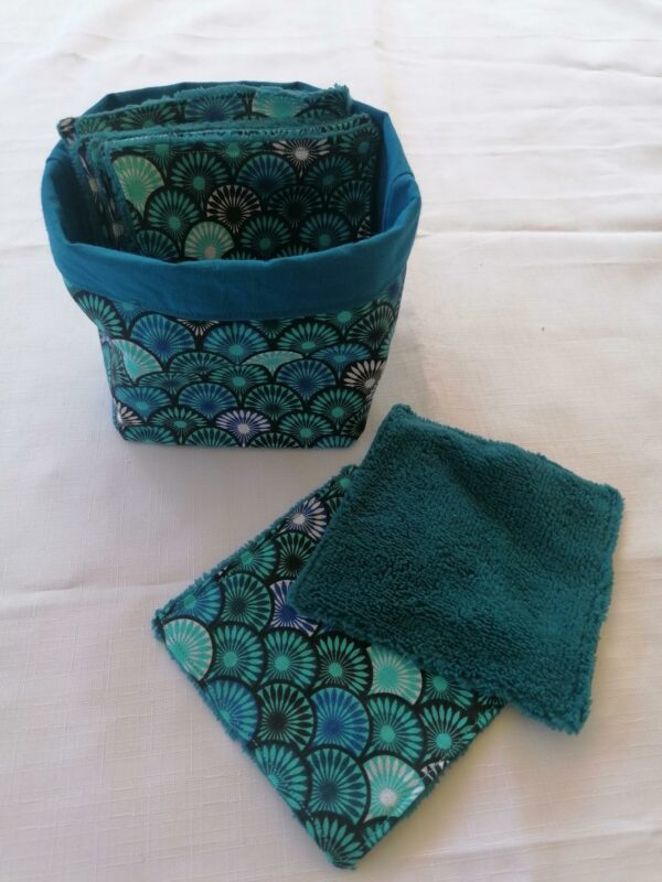 Panier 10 lingettes - Eventail Sonia bleu / bleu paon
