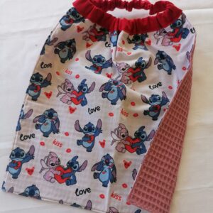 Serviette bavoir - Stitch / vieux rose