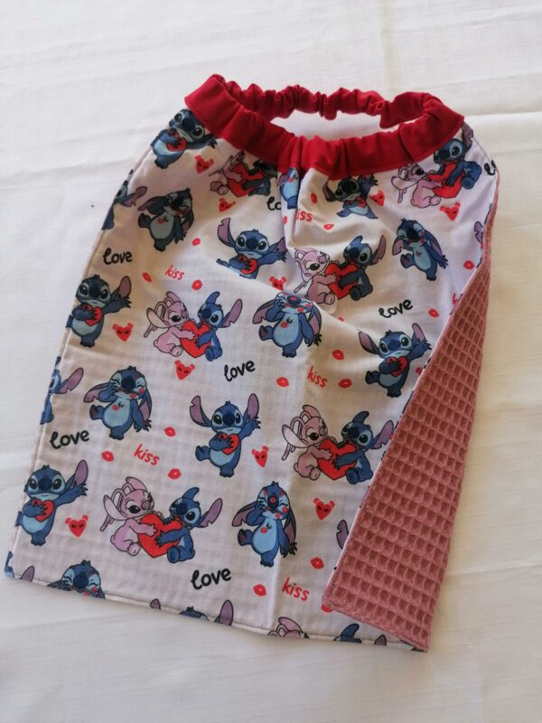 Serviette bavoir - Stitch / vieux rose