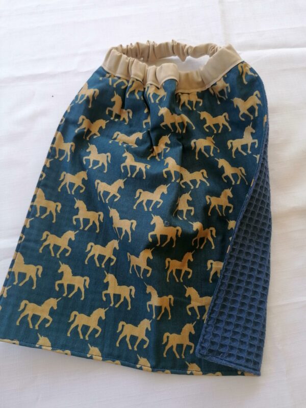 Serviette bavoir - Licorne / bleu marine