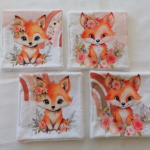 Lot de 4 lingettes - Renards fleuris