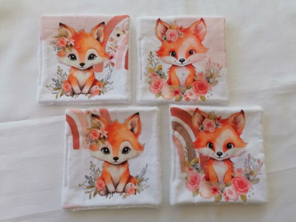 Lot de 4 lingettes - Renards fleuris