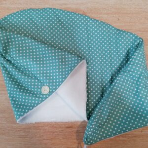 Serviette cheveux - Pois vert eau / blanc