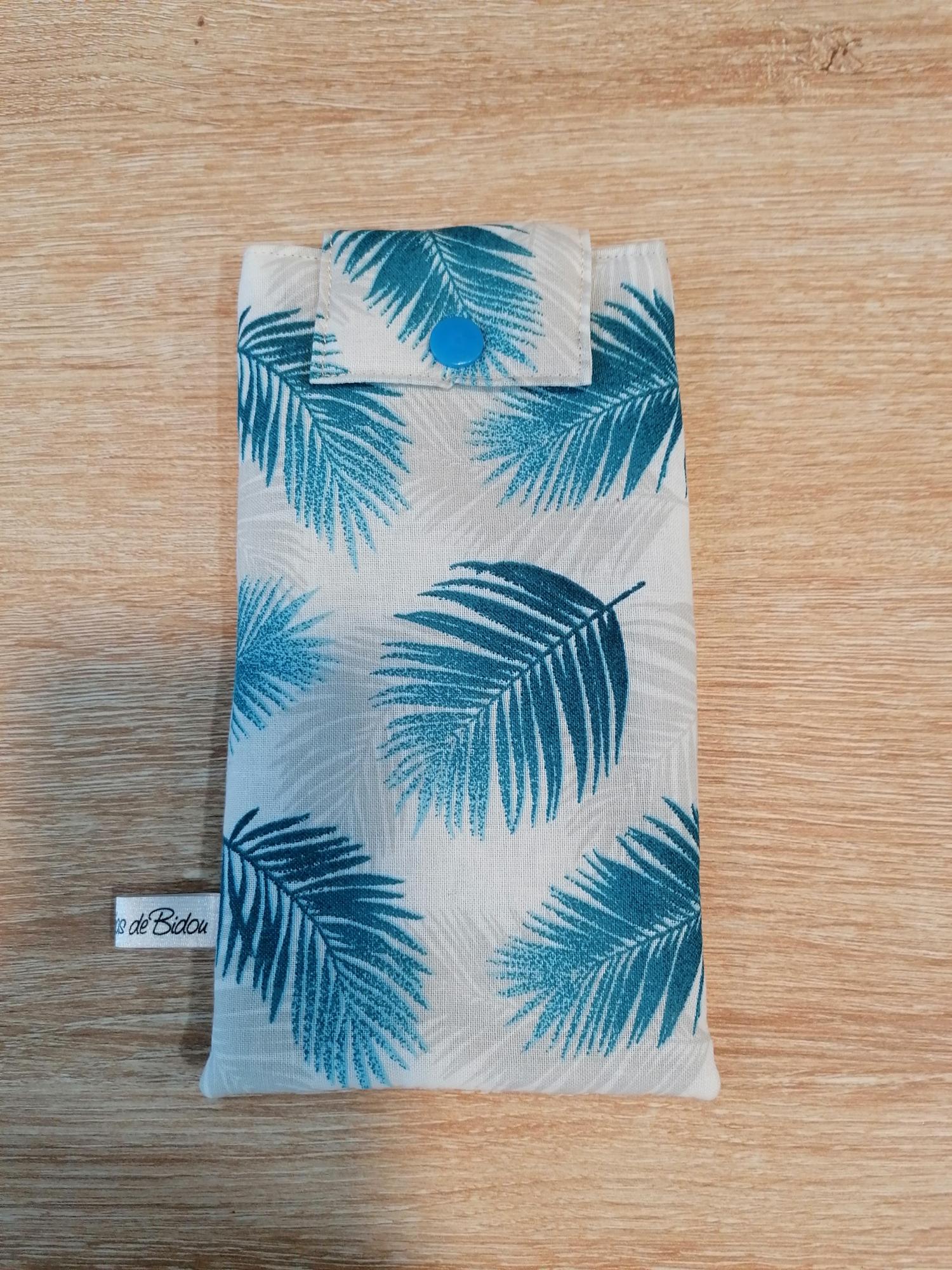 Pochette téléphone - Plumes bleu