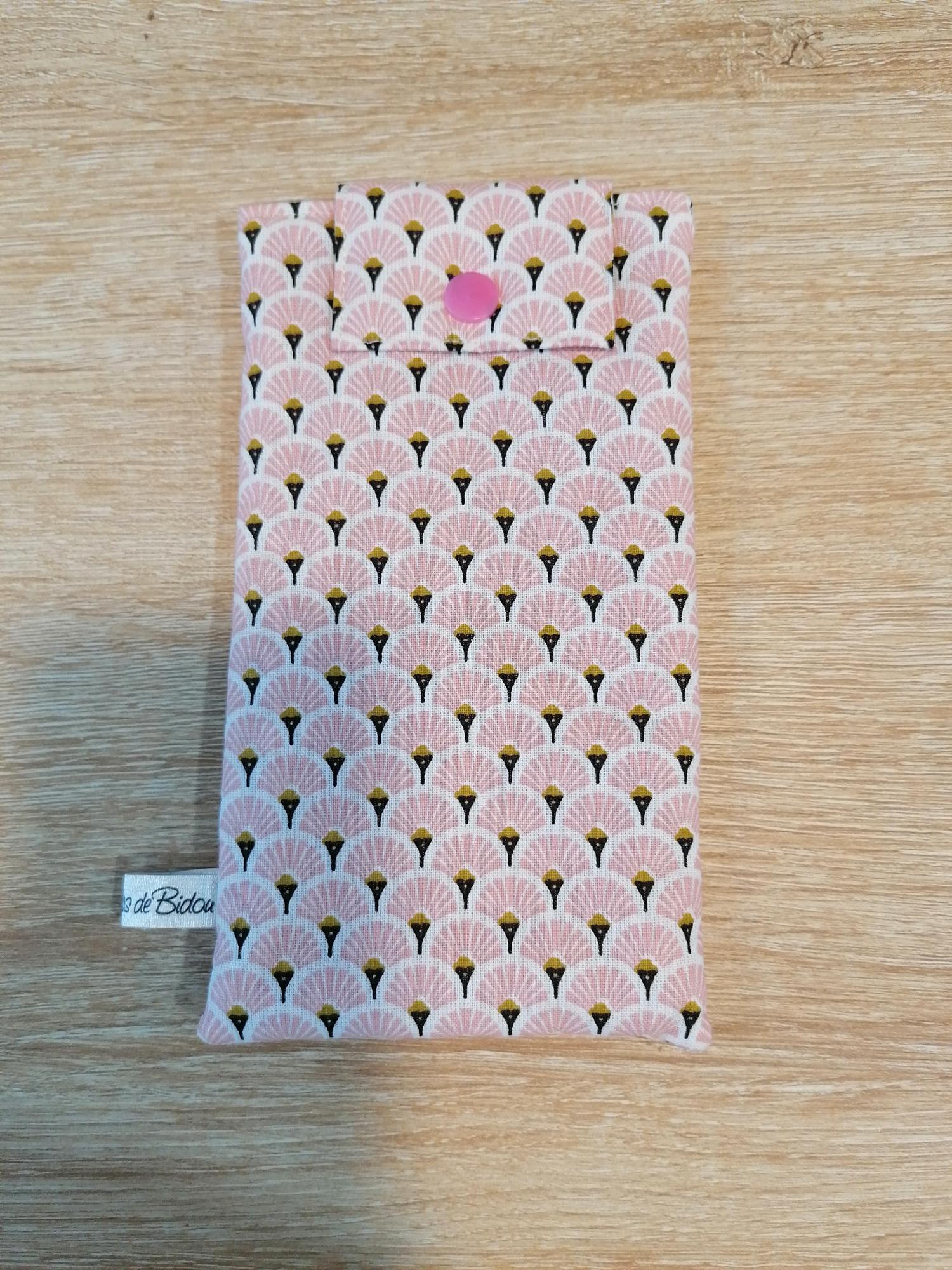 Pochette téléphone - Eventail rose