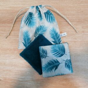 Pochon 7 lingettes - Plumes bleu / Bleu paon