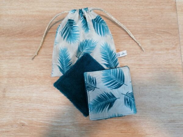 Pochon 7 lingettes - Plumes bleu / Bleu paon