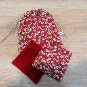 Pochon 7 lingettes - Fleurs Miyu rouge / rouge