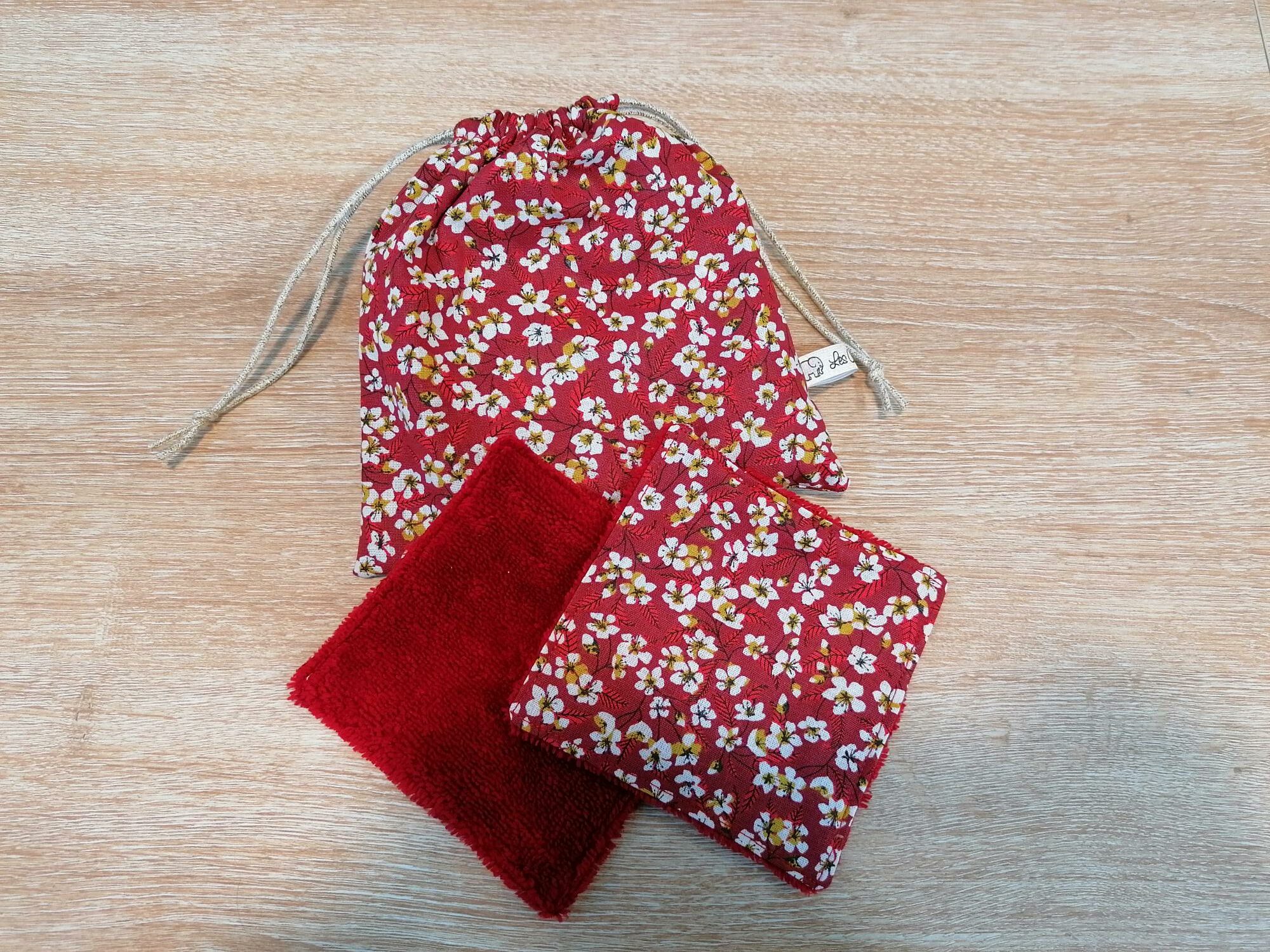 Pochon 7 lingettes - Fleurs Miyu rouge / rouge