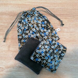 Pochon 7 lingettes - Fleurs miyu bleu / noir