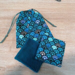 Pochon 7 lingettes - Eventail Sonia bleu / Bleu paon