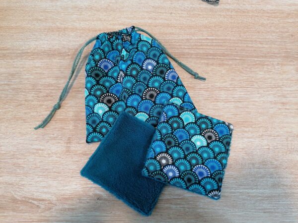 Pochon 7 lingettes - Eventail Sonia bleu / Bleu paon