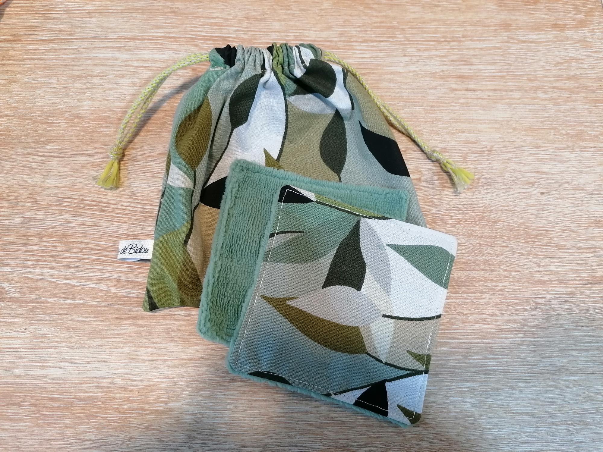Pochon 7 lingettes - Feuillage vert / vert