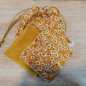 Pochon 7 lingettes - Fleurs miyu jaune / jaune