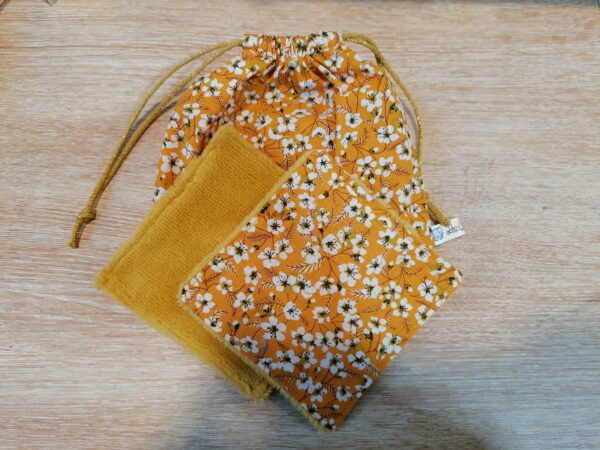 Pochon 7 lingettes - Fleurs miyu jaune / jaune