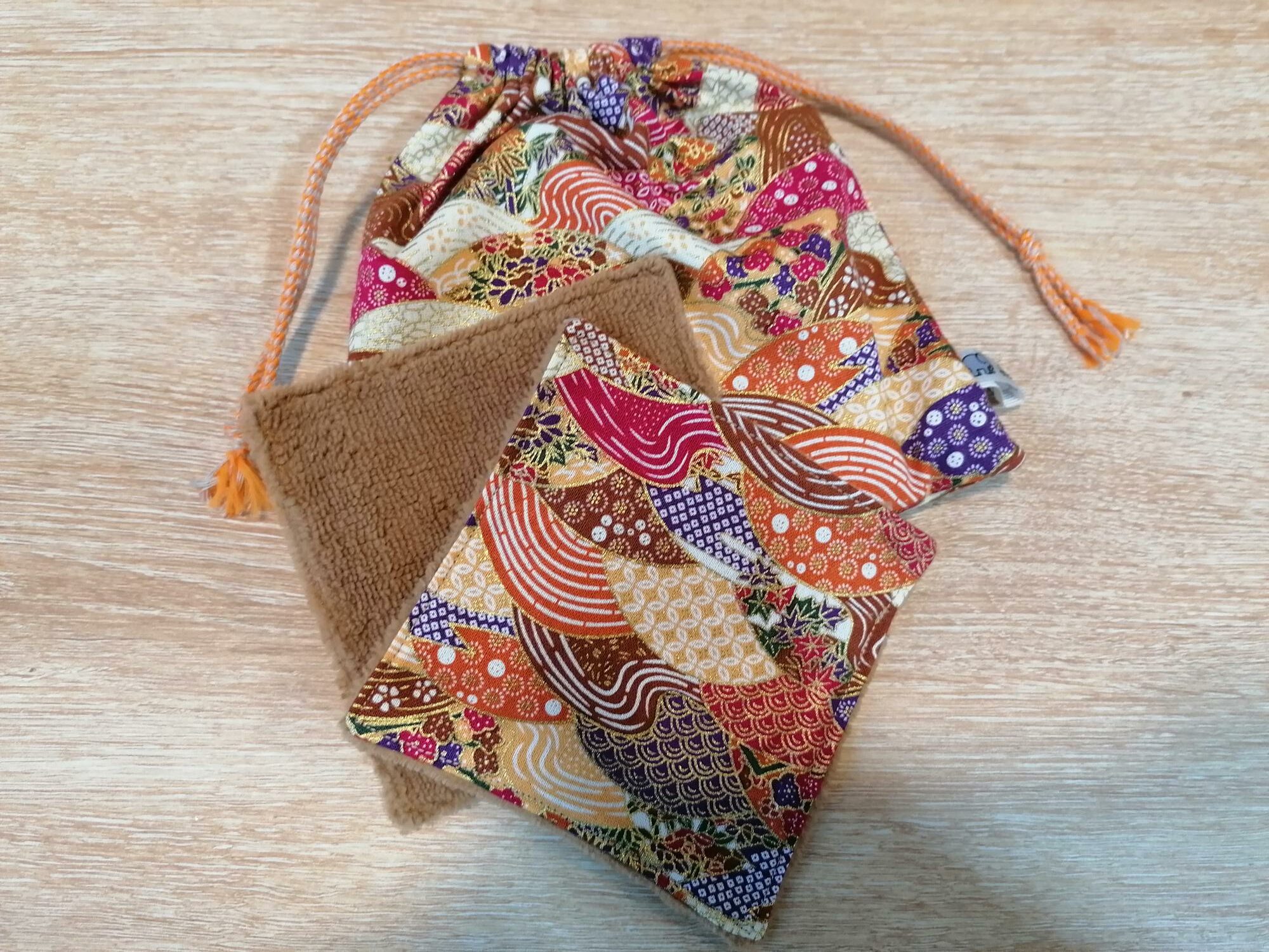Pochon 7 lingettes - Eventail doré marroné / marron