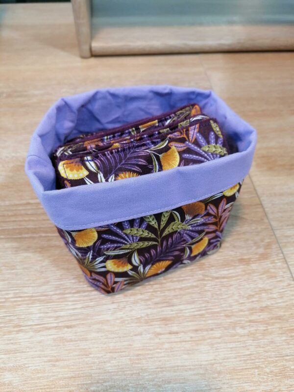 Panier 10 lingettes - Feuillages violet / violet