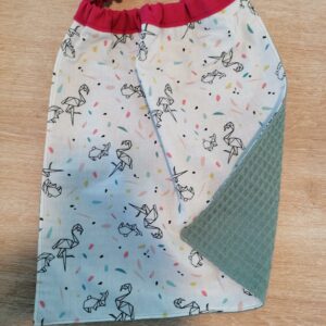 Serviette bavoir - Flamant origami / vert eau