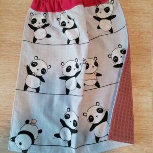 Serviette bavoir - Panda sur fils / vieux rose