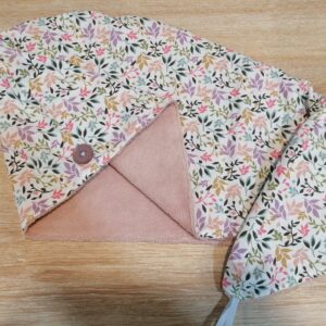 Serviette cheveux - Fleurs pastel / rose