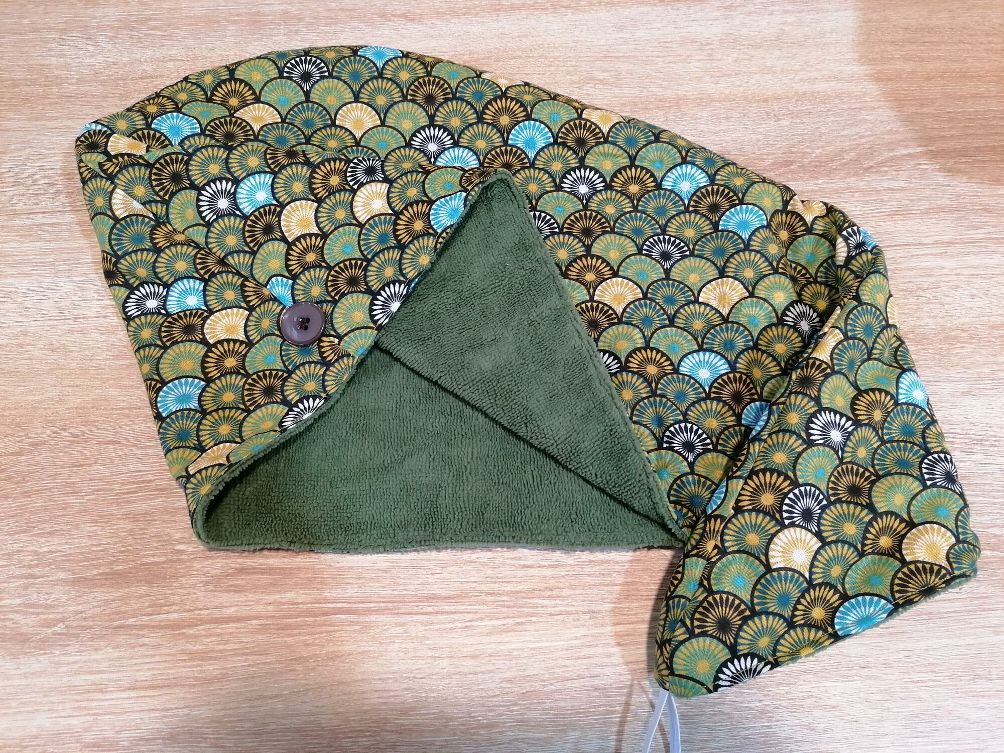 Serviette cheveux - Eventail Sonia vert / Kaki