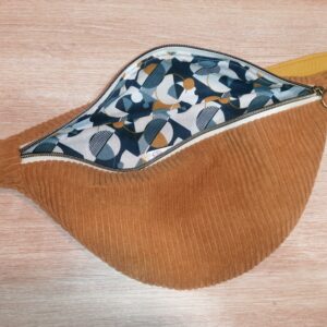 Banane basique - Velours moutarde / Géométrie bleu moutarde