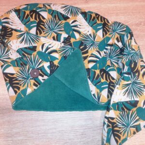 Serviette cheveux - Feuillage turquoise moutarde / bleu turquoise
