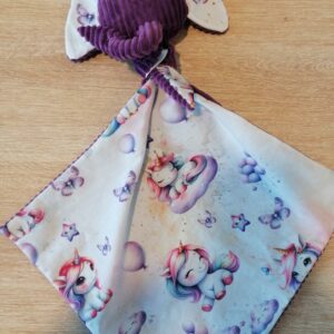 Doudou éléphant - Licorne / violet