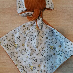 Doudou éléphant - Etoiles lune / Jaune