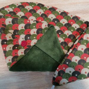 Serviette cheveux - Eventail rouge vert / kaki