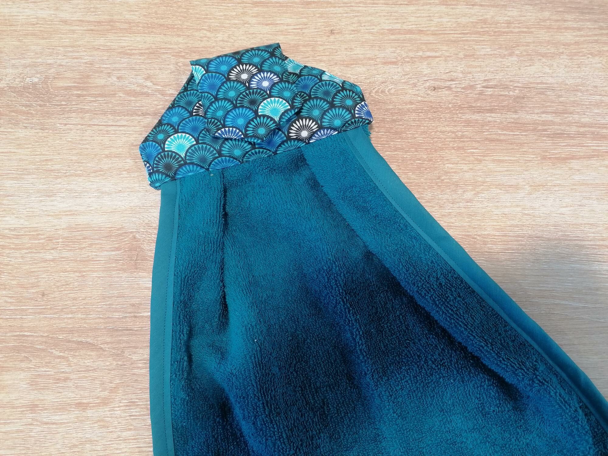 Essuie mains - Eventail Sonia bleu / Bleu paon