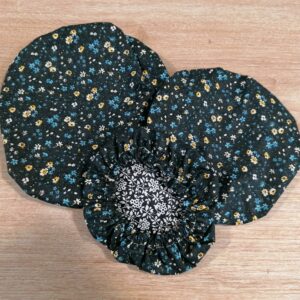 Charlottes alimentaires -Fleurs bleu fond noir