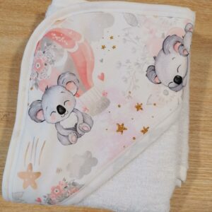 Cape de bain 70x70cm - Koala rose / blanc