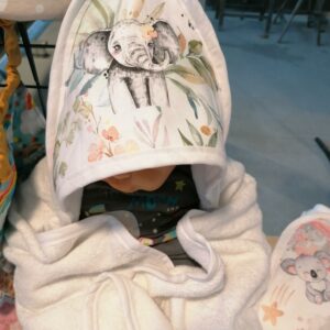 Cape de bain 70x70cm - Eléphant vert / blanc