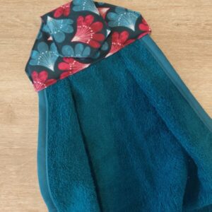 Essuie mains - Palmes bleu rouge / bleu paon